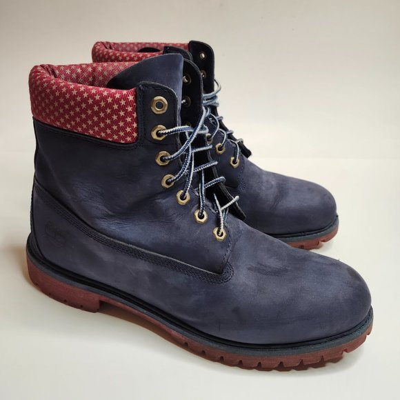 Timberland Villa X Old Glory Navy Blue Boot Red Collar and White Stars Men's 12 - Picture 3 of 8